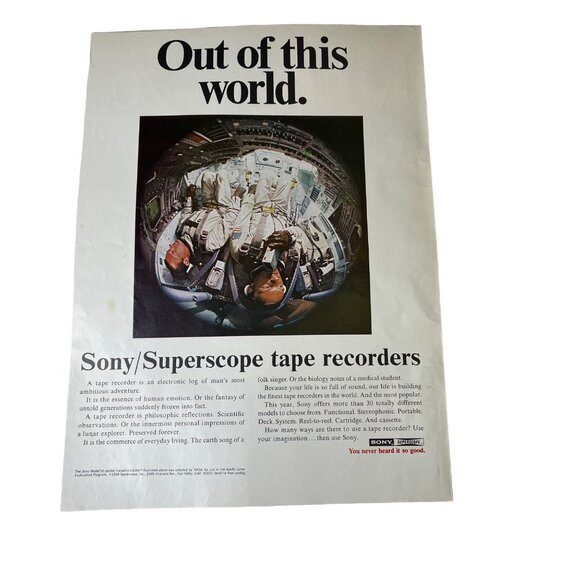 Sony Superscope Tape Recorders Vintage Print Ad 1970 Out Of This World NASA u - Picture 2 of 8